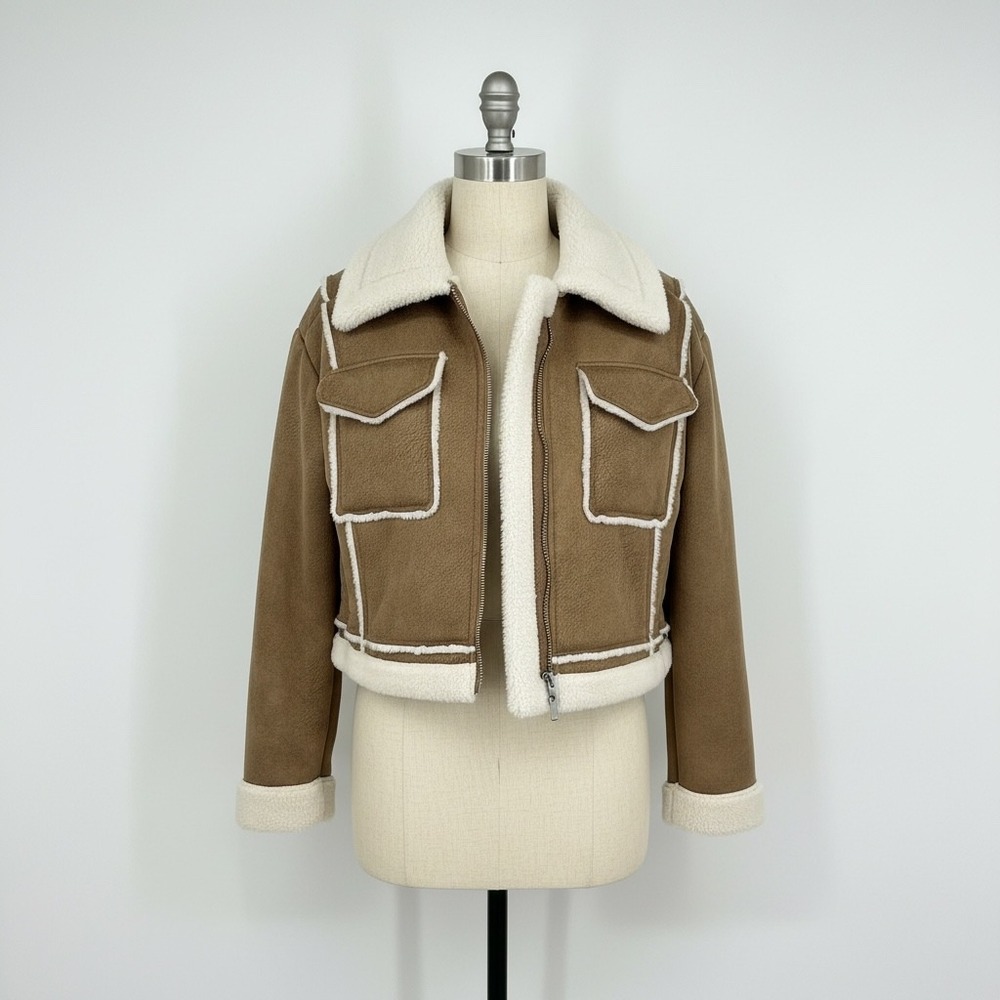 Hollister Womens Faux Suede Sherpa Lined Aviator Jacket Brown Medium
